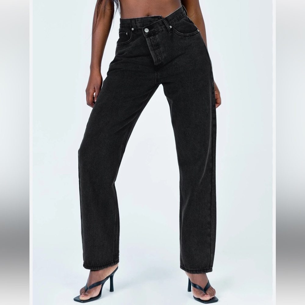 Princess Polly Holly Asymmetric Crossover Waist Straight Leg Jean women’s size 4